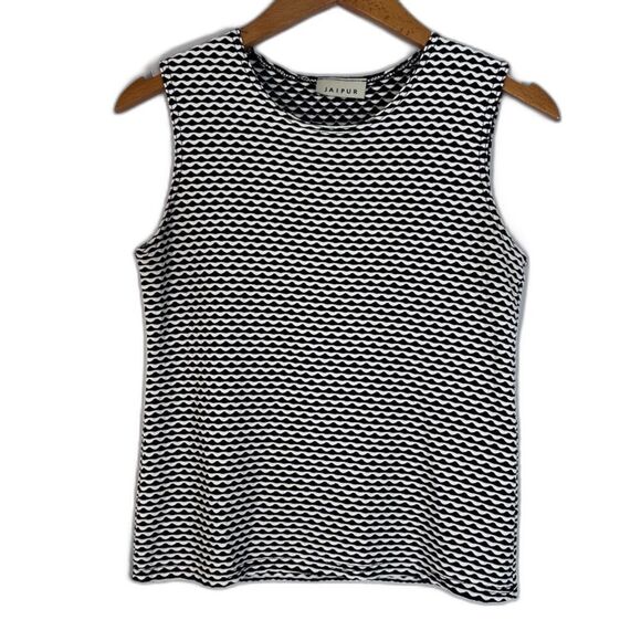 Jaipur Black and White Busy Maximal Psychedelic Print Sleeveless Tank Size MD - Picture 1 of 7